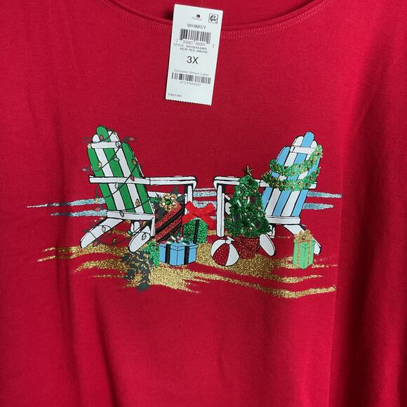 Karen Scott Womens Long Sleeve Crewneck Christmas Tee Beach Vibe Red 3X NWT - Picture 3 of 10